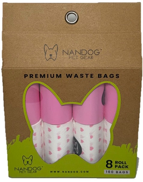 Bolsas Nandog 160 pzs — Rosa y corazones para peludos con mucho amor