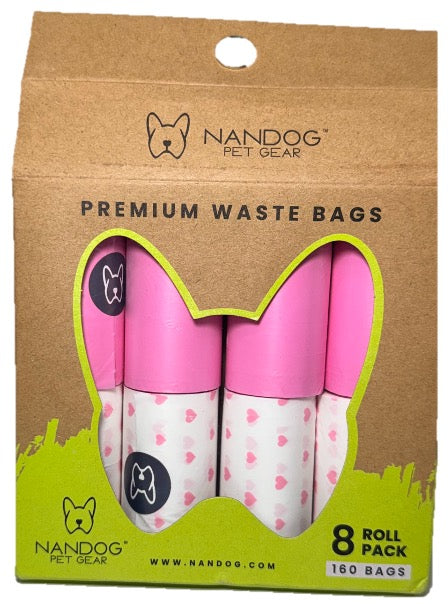 Bolsas Nandog 160 pzs — Rosa y corazones para peludos con mucho amor