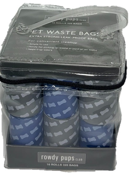 Bolsas Rowdy Pups 320 pzs — Gris y azul con estampado de huesos