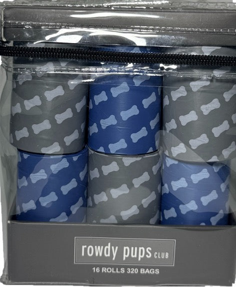 Bolsas Rowdy Pups 320 pzs — Gris y azul con estampado de huesos